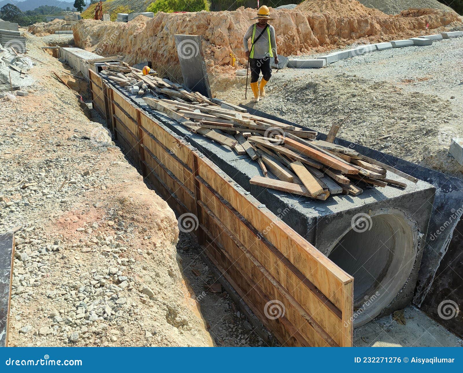 Underground Precast Concrete Box Culvert Drain Under Construction At The Construction Site