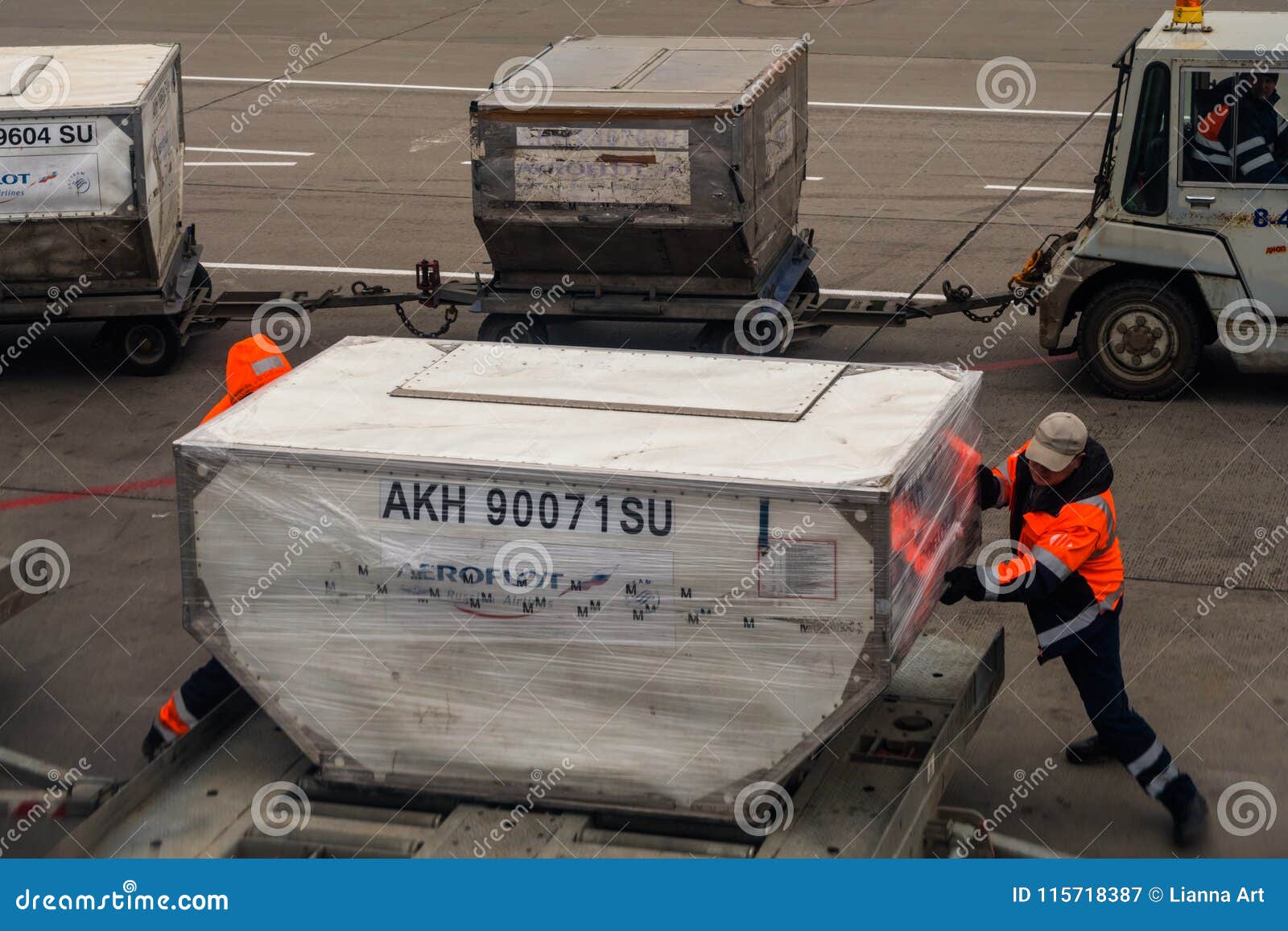 Workers are Employed with Loading of Baggage in the Plane in the