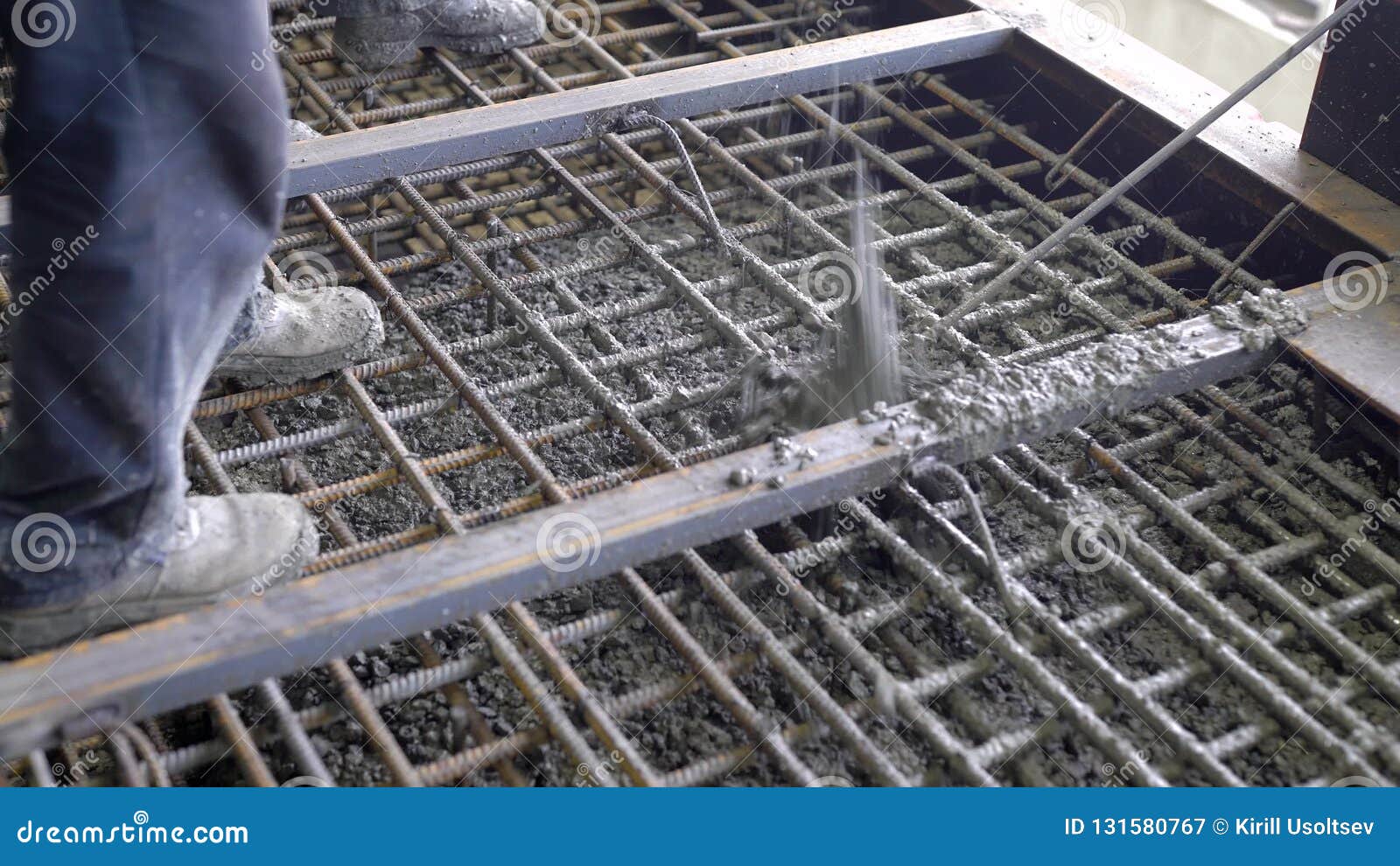 Workers and Engineers Pour Foundation. Tons of Concrete and