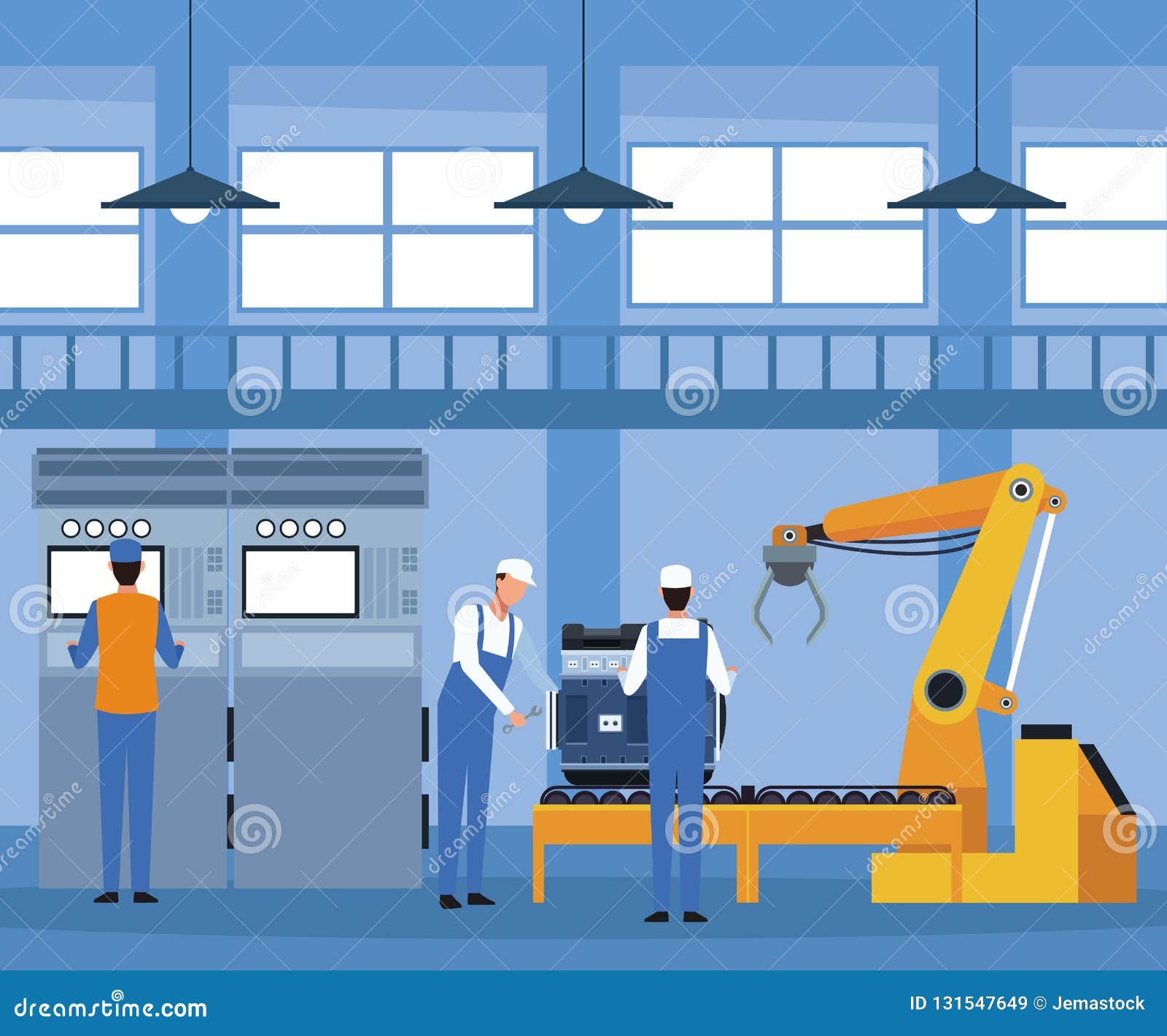Worker on car factory stock vector. Illustration of automobile - 131547649