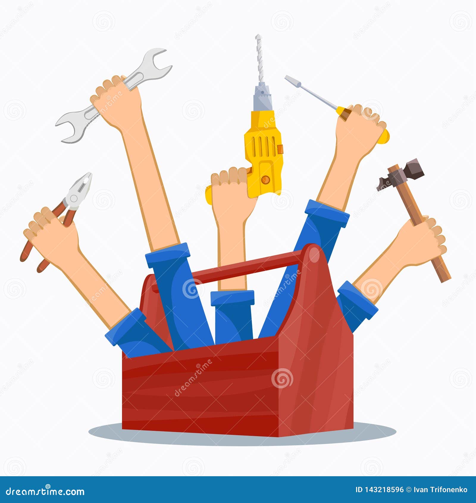 Hands With Construction Tools Vector Cartoon Style House Renovation