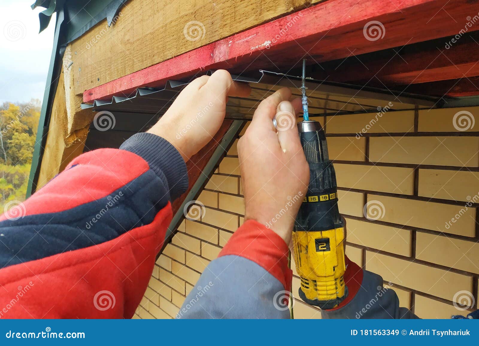 Workers Install Eaves Under the Roof of the House Stock Image Image