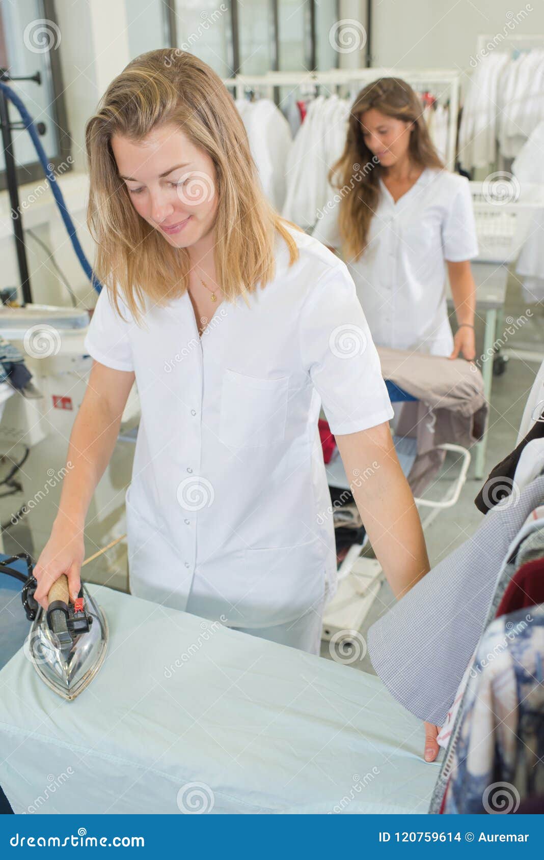 Workers Laundry Ironed Clothes Iron Dry Stock Photo Image of stroking
