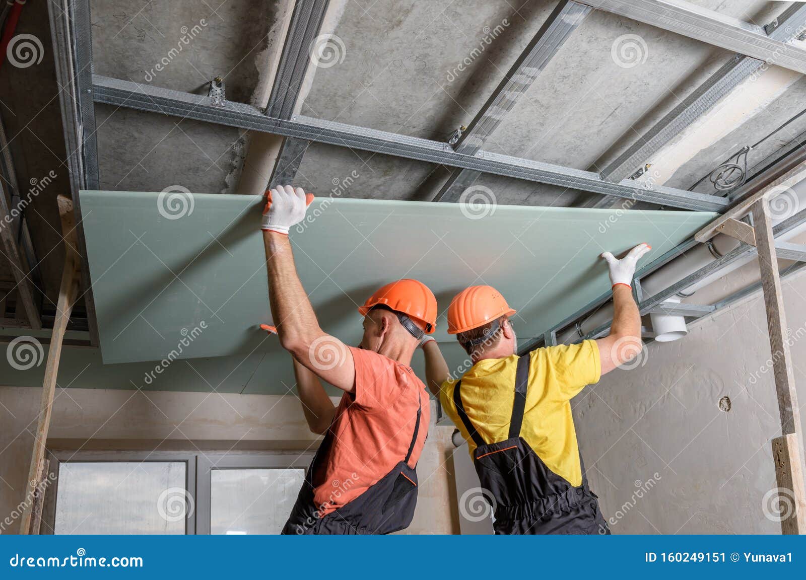 Installation Of Ceiling Drywall Stock Image Image Of Fastens