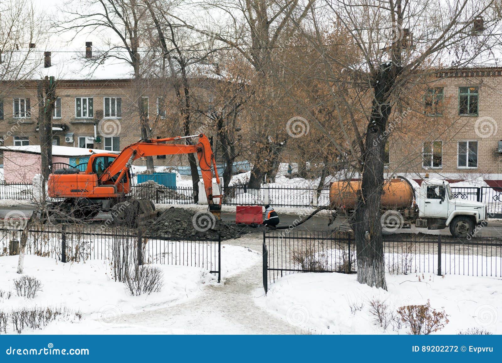 Workers Repair the Water Pipe in a Street Stock Photo Image of