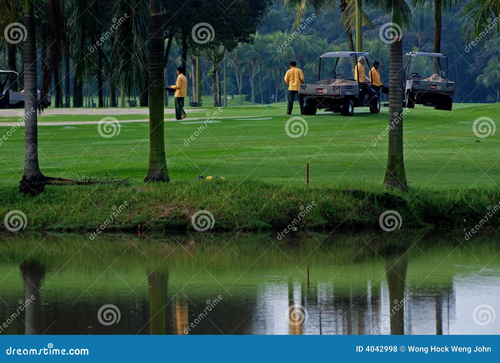 Workers Repairing The Golf Field Stock Photo Image of worker, lakes