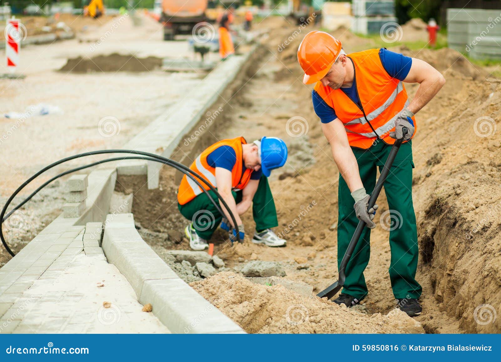 Workers on a Road Construction Stock Photo Image of people, sign