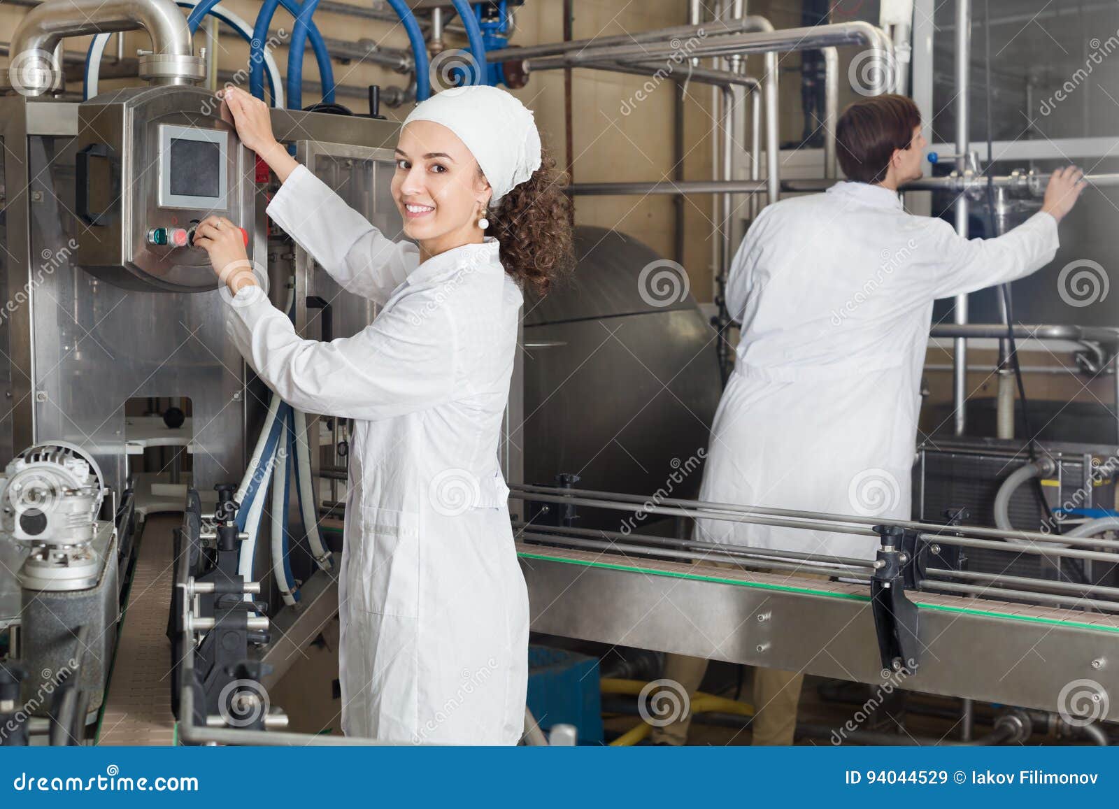 Workers Showing Dairy Production Process Stock Image Image of coat