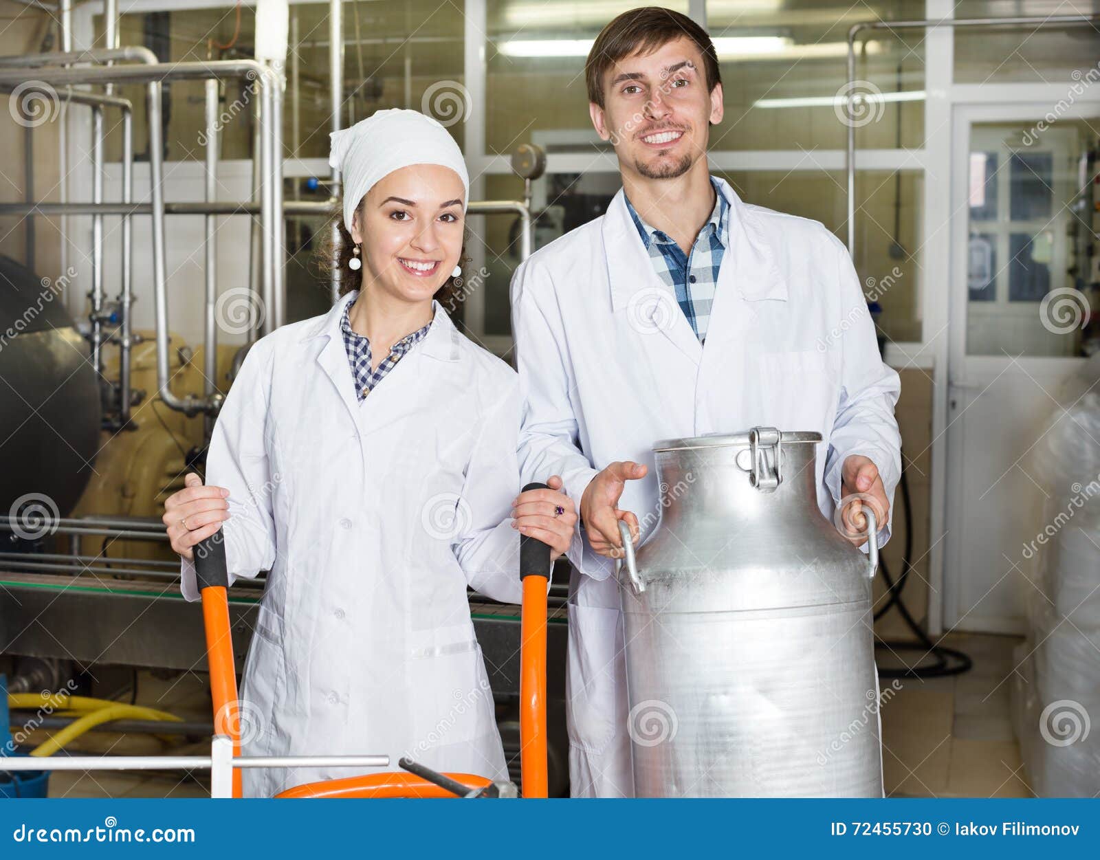 Workers Showing Dairy Production Process Stock Photo Image of