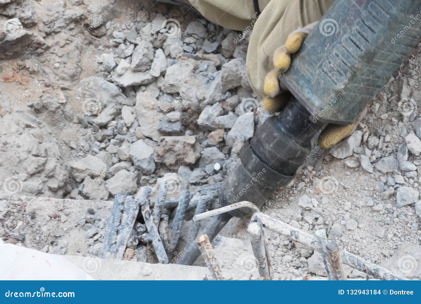 Workers Use Electric Concrete Breaker Stock Photo Image of worker