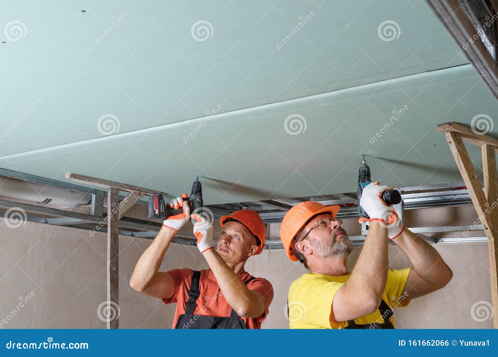 Installation Of Ceiling Drywall Stock Photo Image Of