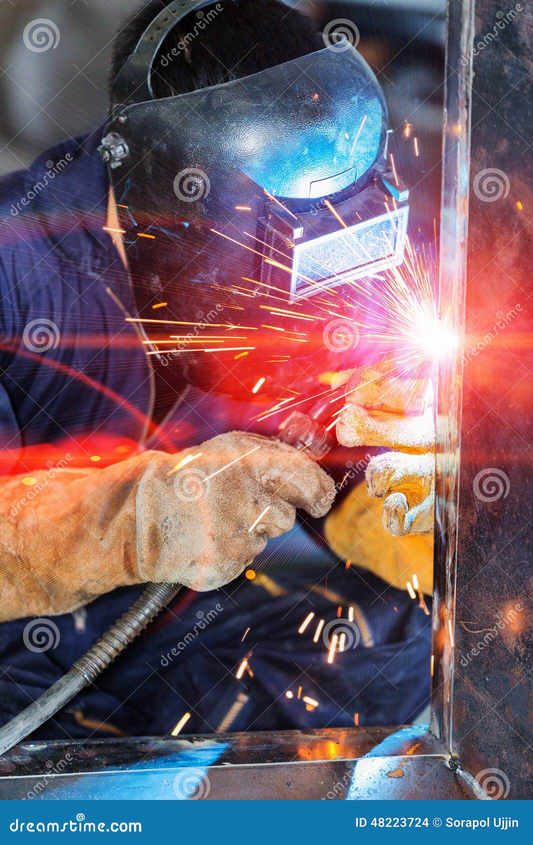 workers welding construction by mig welding