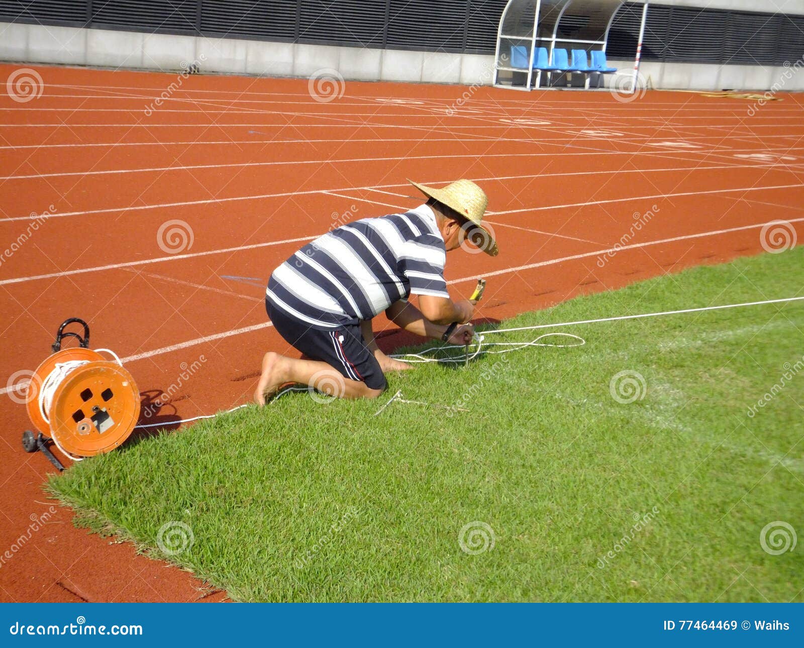 Workers Work in the Football Field Editorial Stock Image Image of