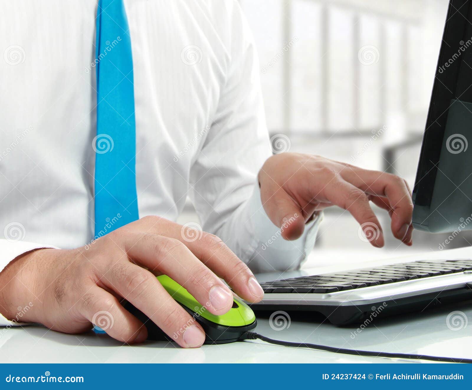 Working. Close up hand typing on keyboard