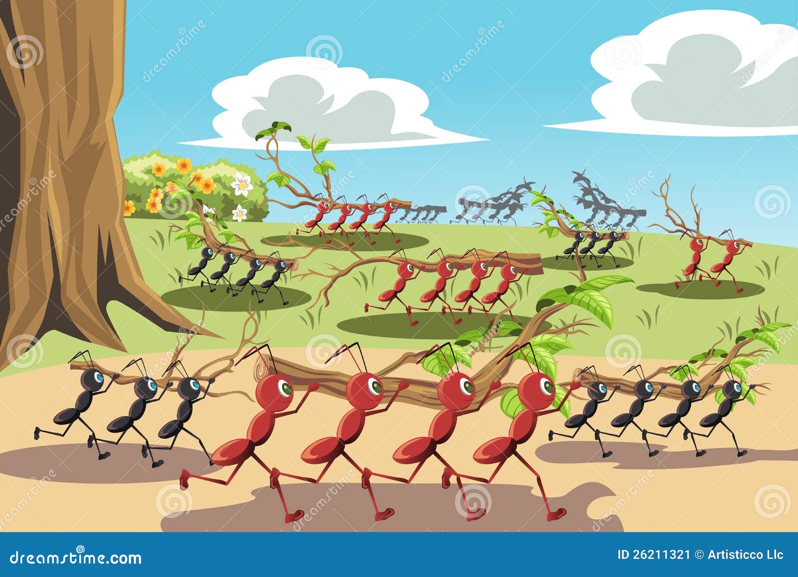 vector illustration of a colony of ants working together, can be 