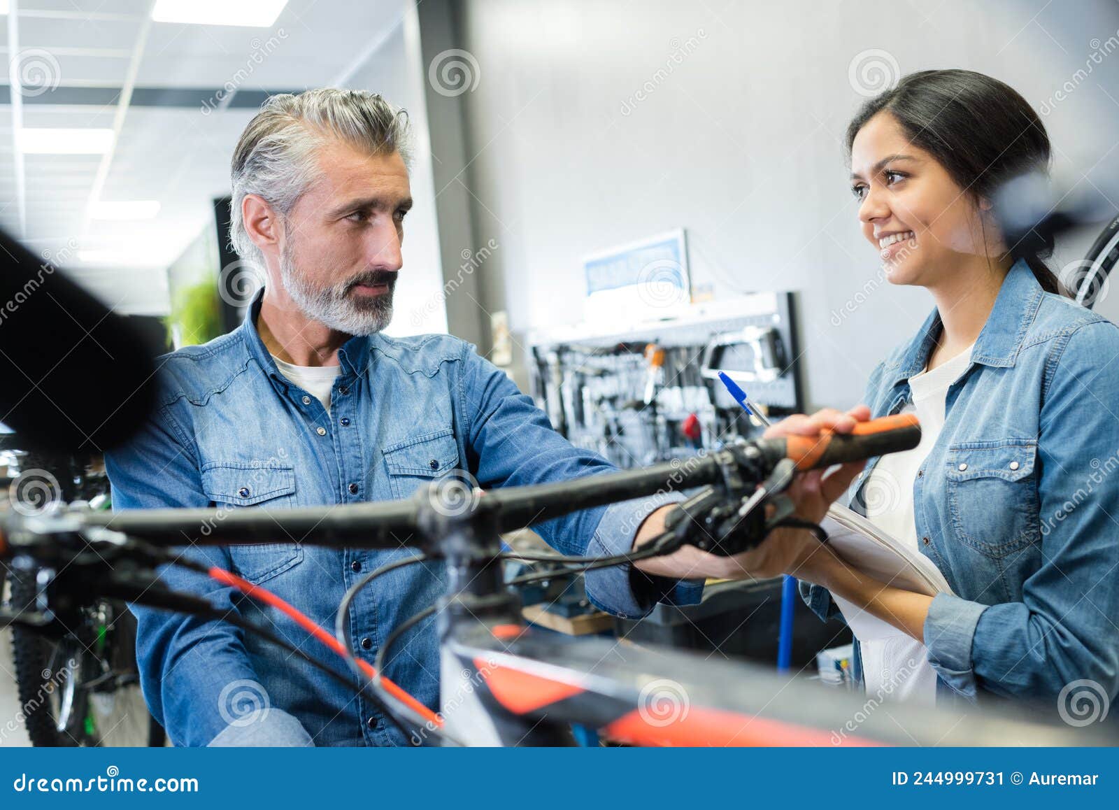 Working in Bike Shop Buying Bicycle after Buying Stock Image Image of