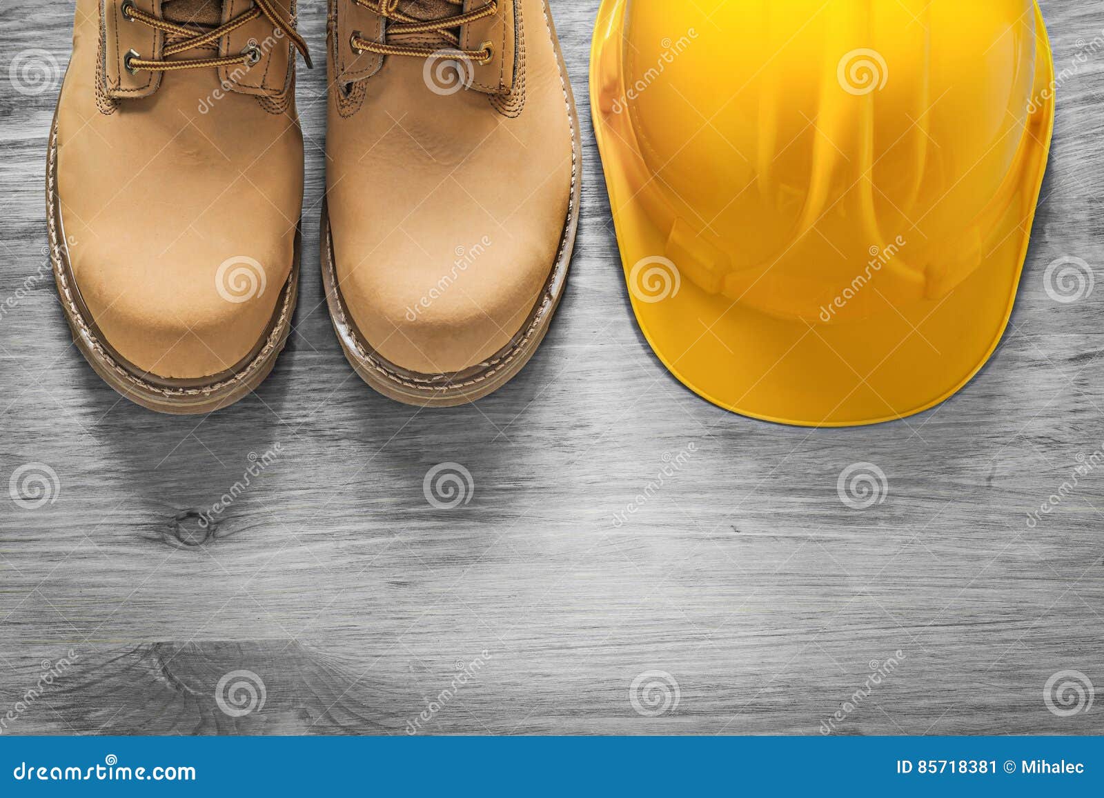 Working Boots Building Helmet on Wooden Board Construction Conce Stock ...