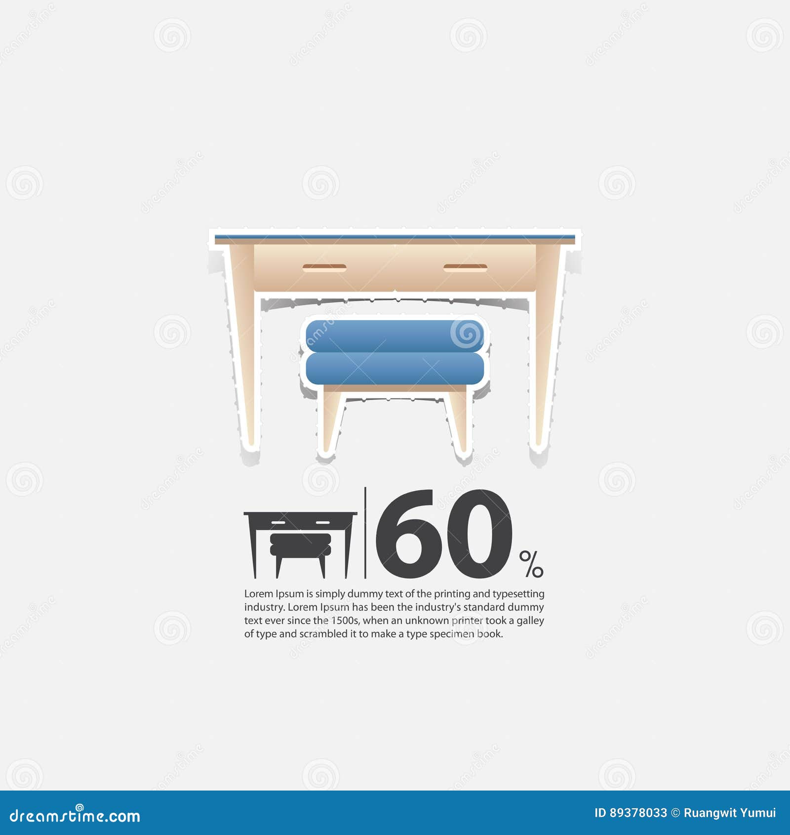 Working Desk And Chair In Flat Design For Office Room Interior