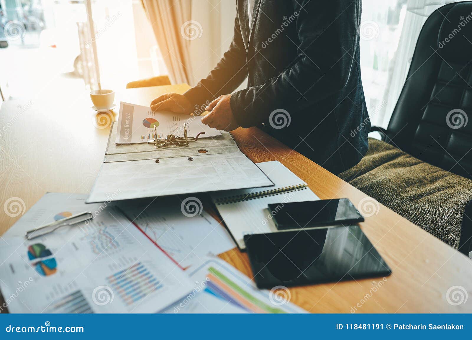 Working Desk And Working Document Successful Businessman In Their