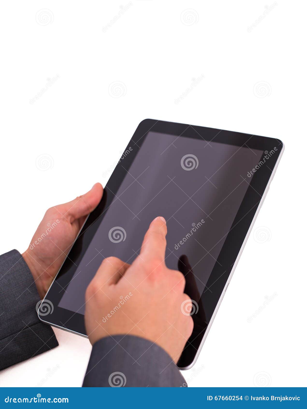 Working with Electronic Tablet PC Stock Photo Image of pointing