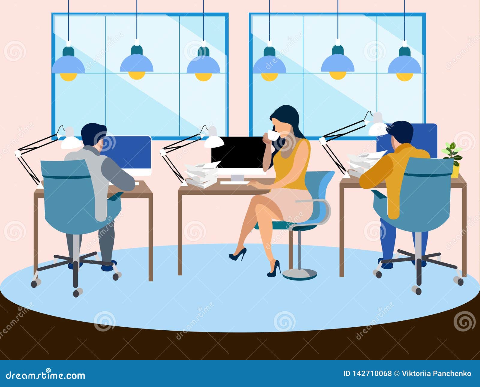 The Working Environment in the Office. Employees Work Stock Vector -  Illustration of furniture, corporate: 142710068