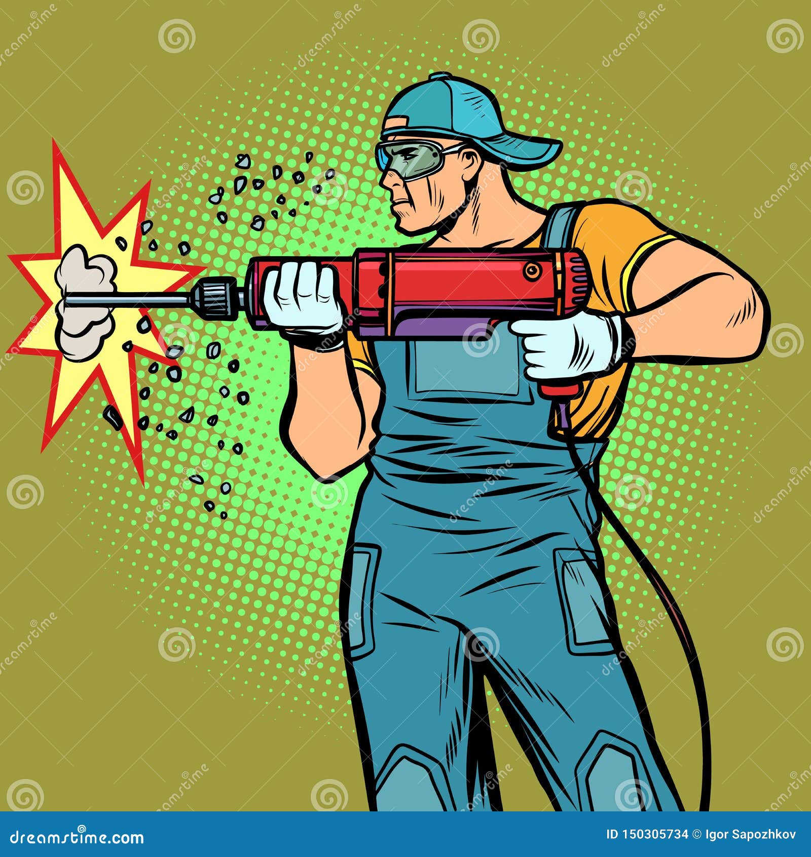 Working hammer drills wall stock vector. Illustration of destroyer ...