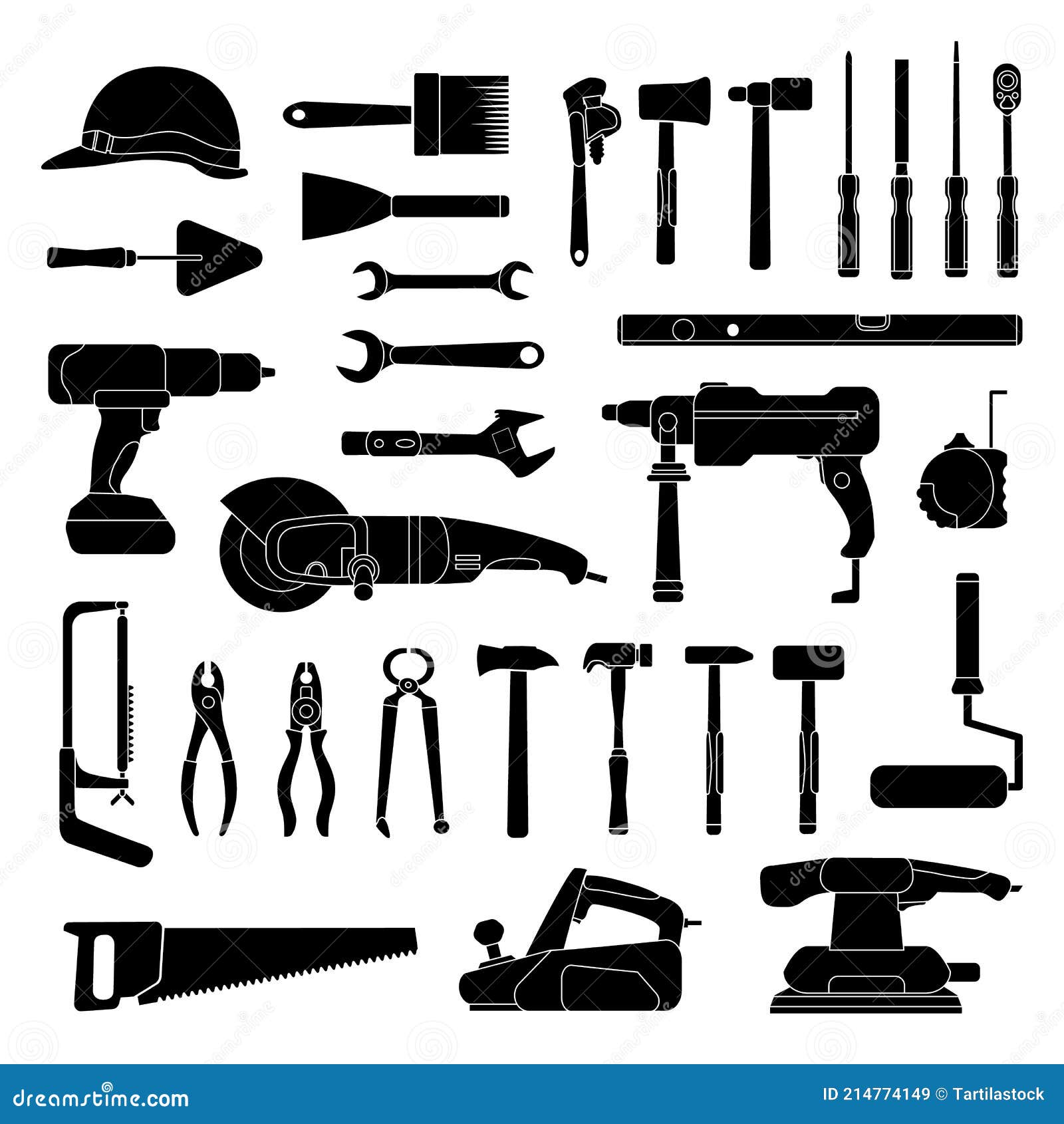 Construction Tool Collection Vector Silhouette Stock Illustration