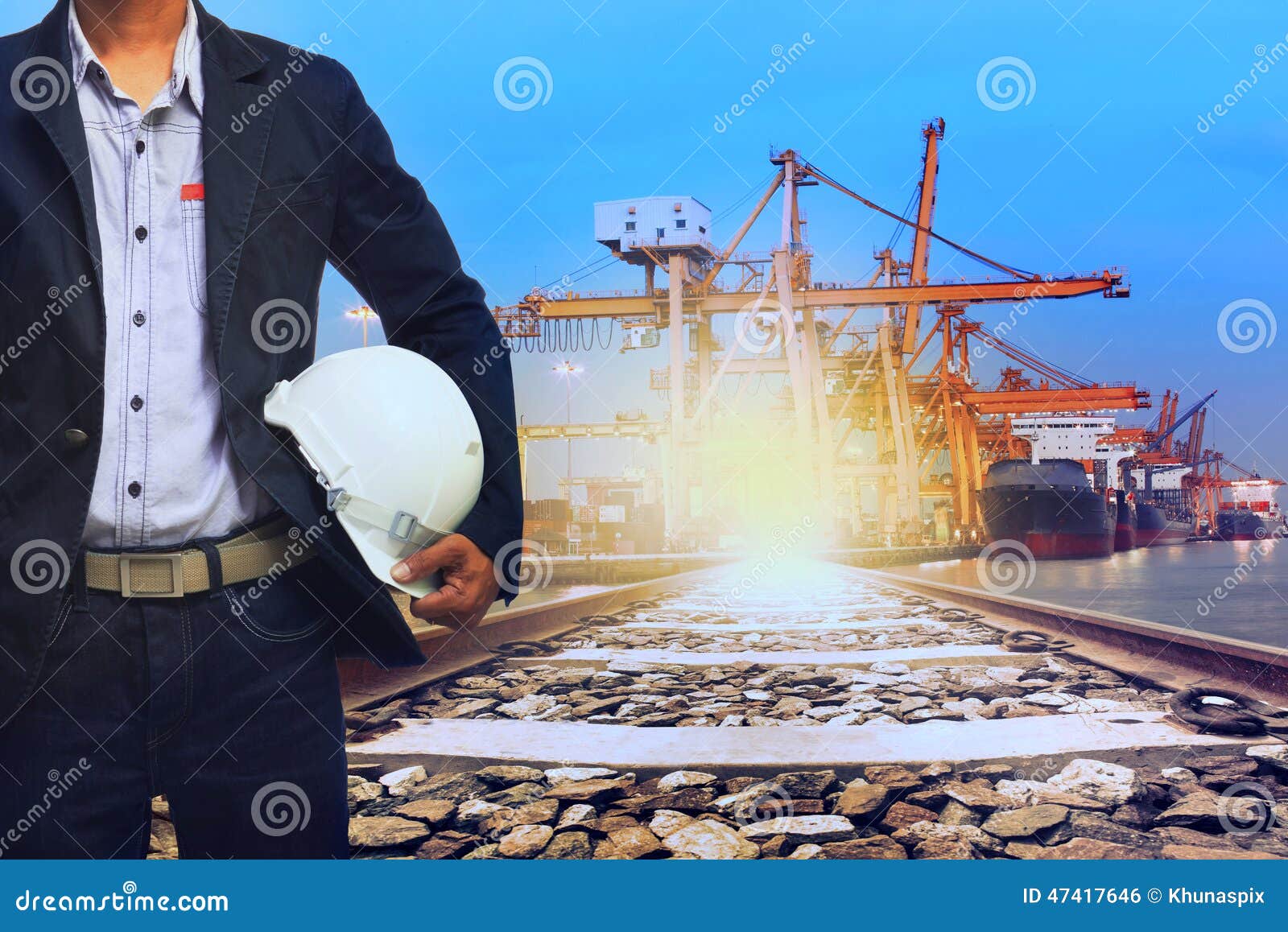 working man in port shipping transport and train land logistic u