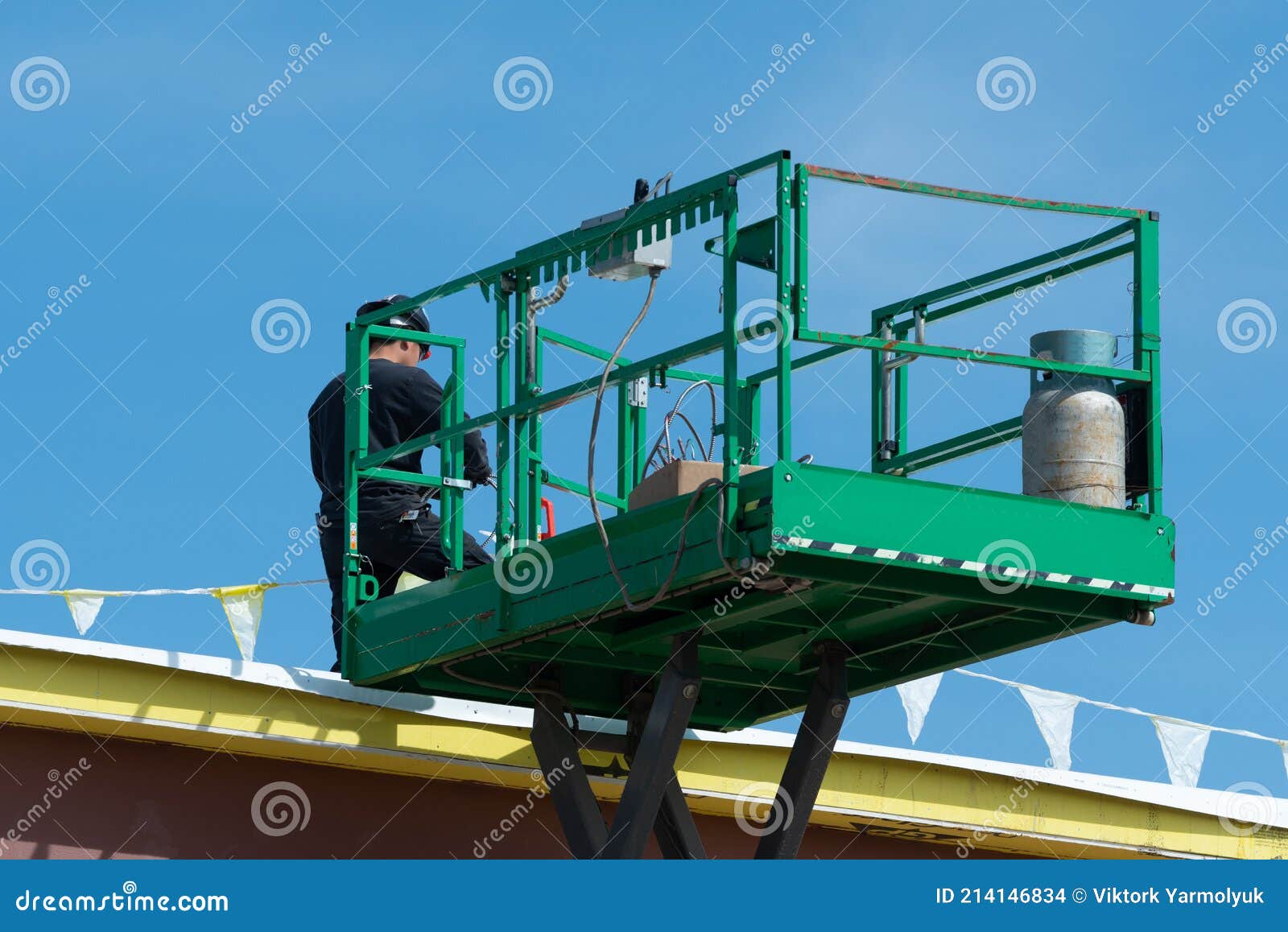 Working Man on a Telescopic Platform Mobile Outdoor Editorial Stock