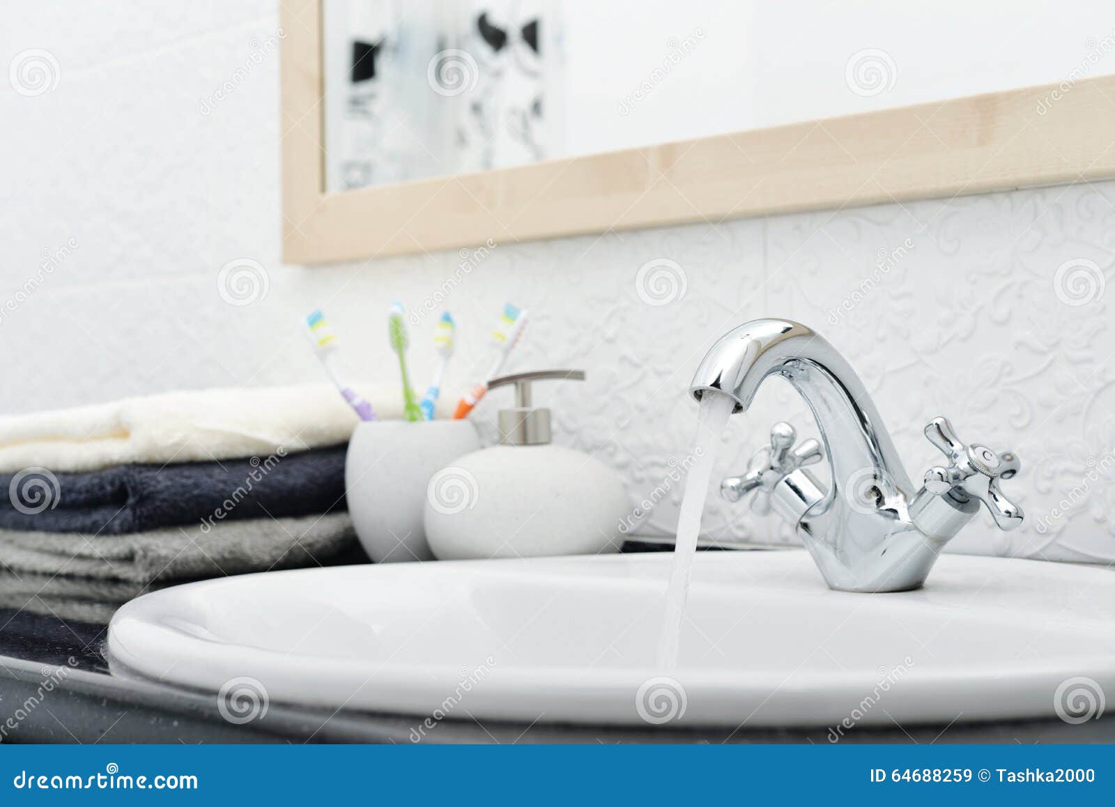 Working mixer tap stock image. Image of restroom, house 64688259