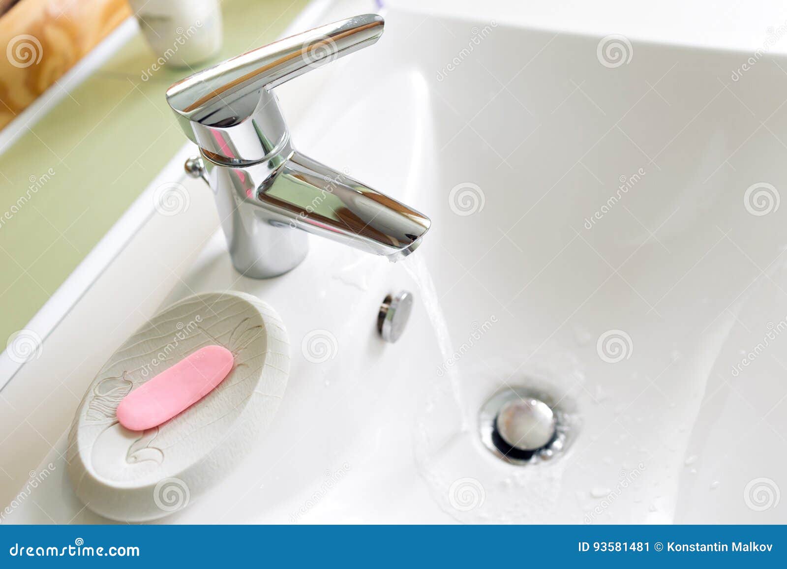 Working Mixer Tap in the Bathroom Closeup Stock Image Image of