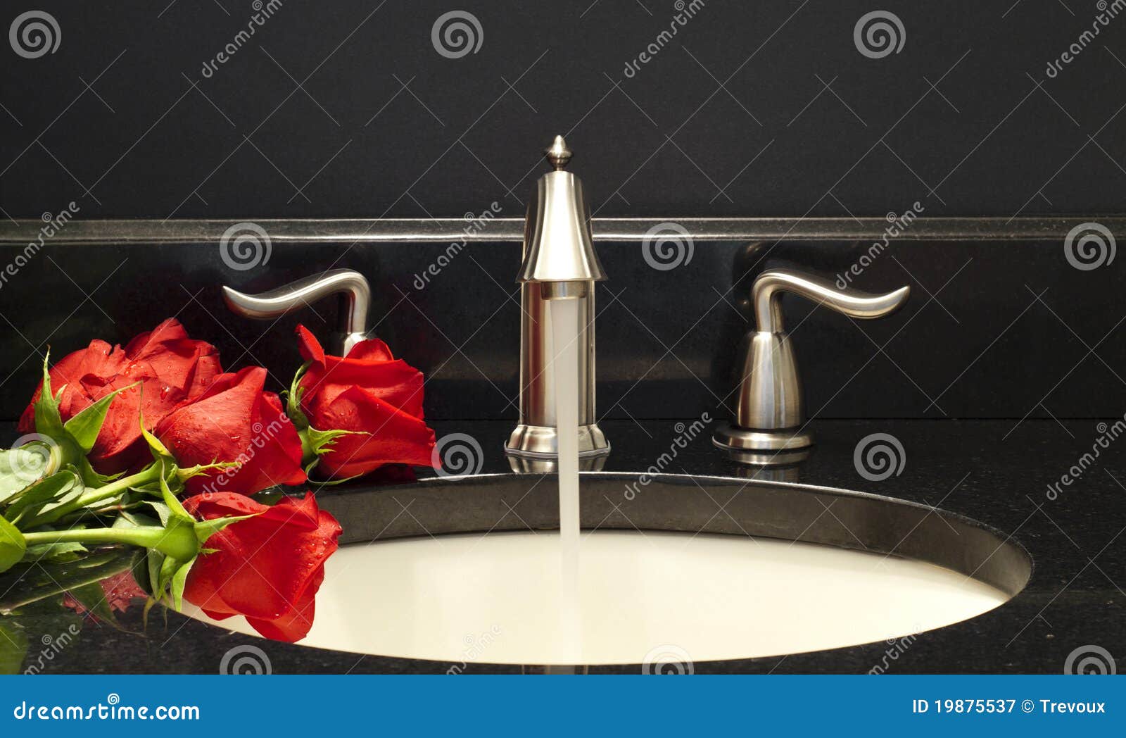 Working Mixer Tap with a Few Roses on a Counter Stock Image Image of