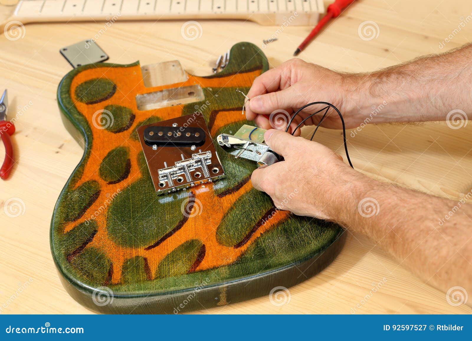 Working on a New Electrical Guitar Stock Image Image of fret, change