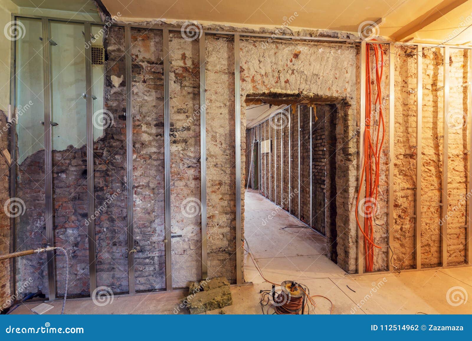 Working Process of Install of Frames for Plasterboard in an Apartment