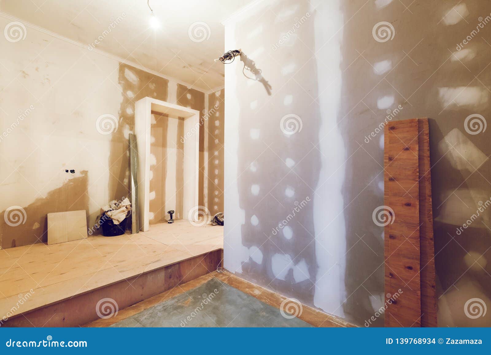 Working Process of Installing Plasterboard or Drywall for Making Gypsum