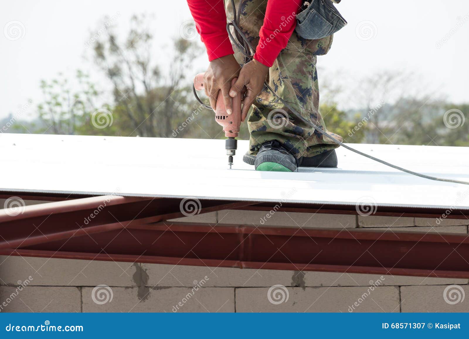 Working on Roof Metal Cheese Stock Image Image of builder, residential 68571307