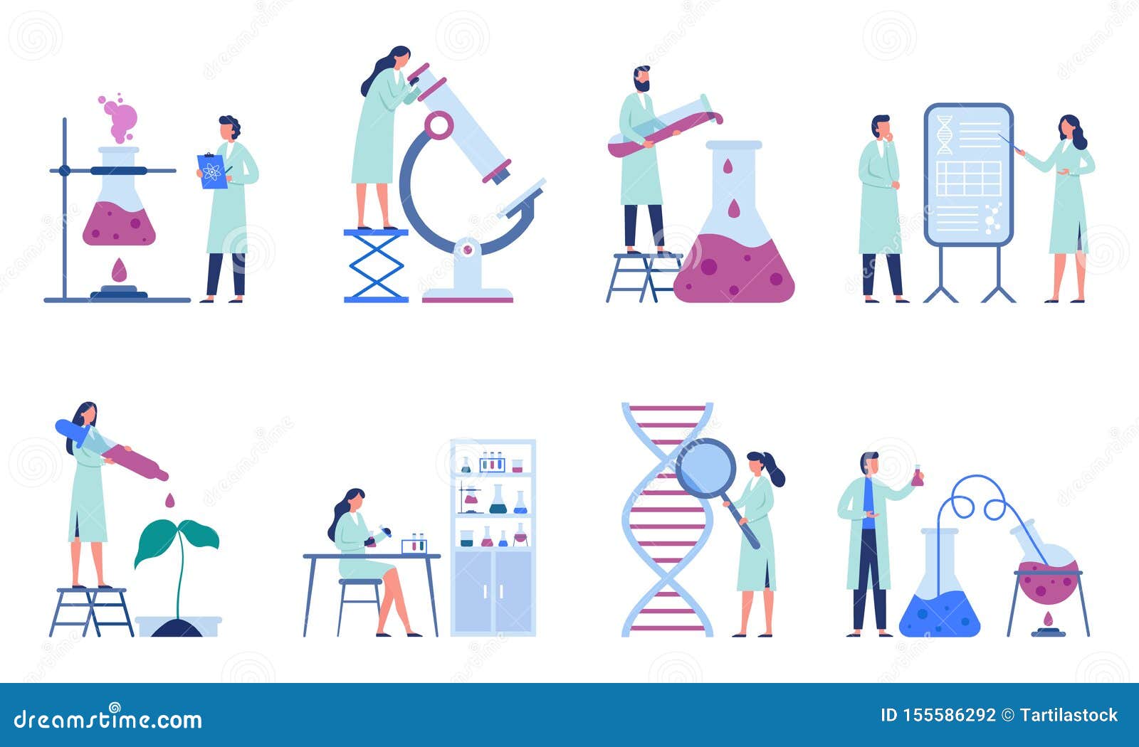 working scientists. professional lab research, chemistry laboratory workers and science researchers flat 