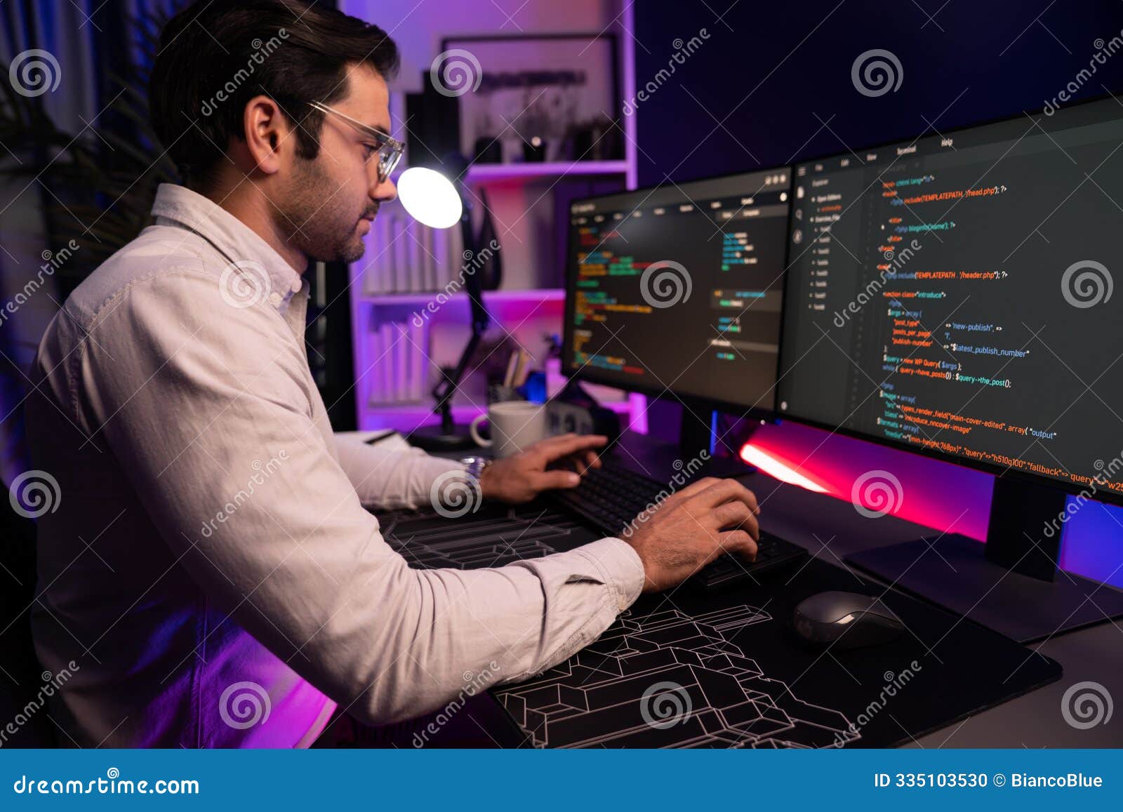 working smart it developer analyzing data software development on pc. surmise.
