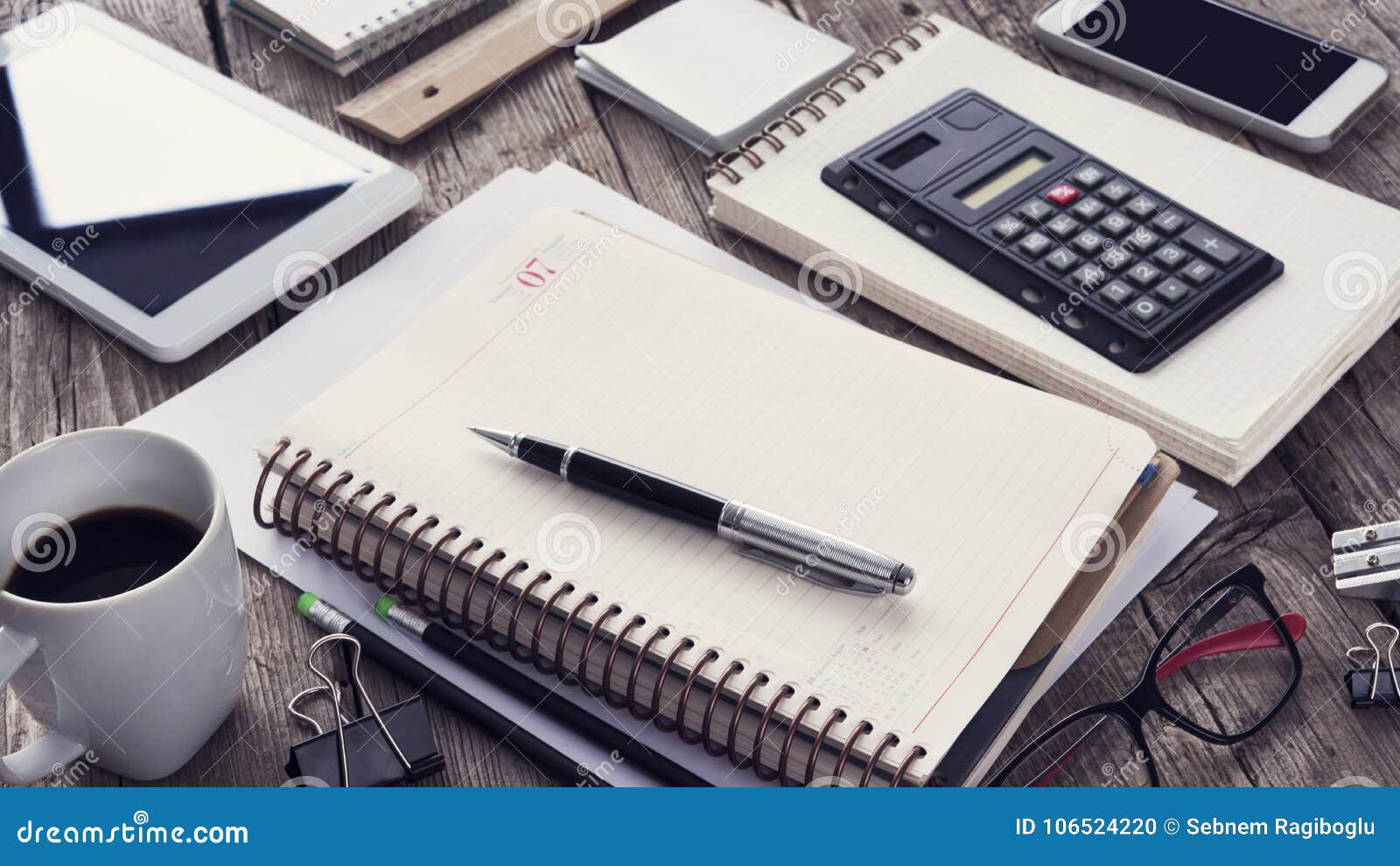 Working Table on Background Stock Photo - Image of phone, document
