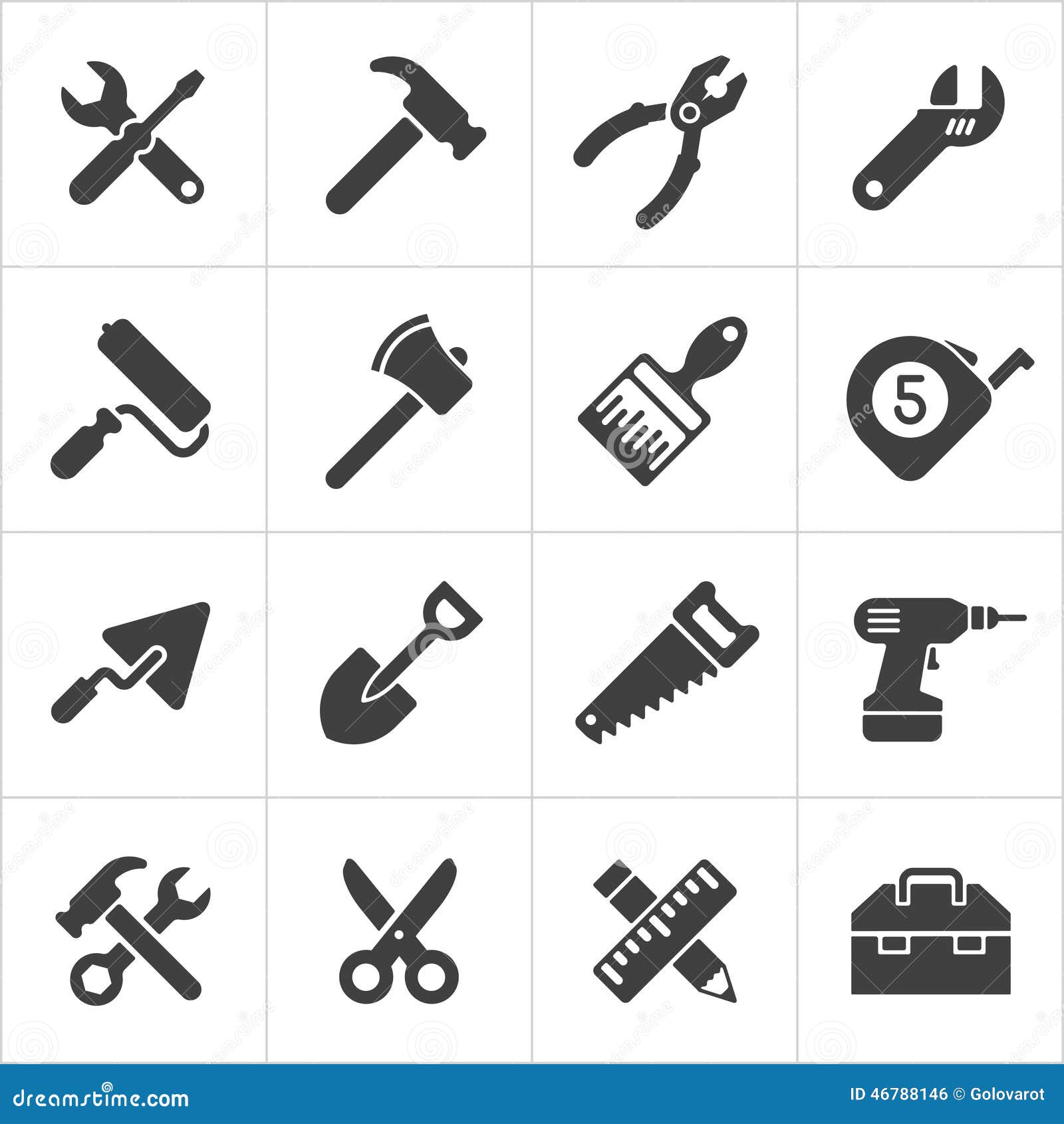 Working Tool and Instrument Icons White. Vector Stock Vector