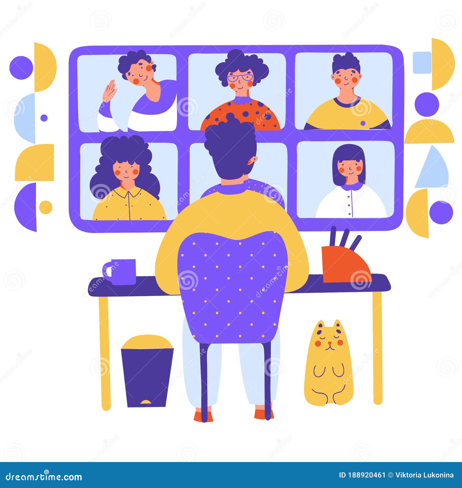 Working Video Chat, Flat Cartoon Vector Illustration. Business Conference  Stock Vector - Illustration of flat, communication: 188920461
