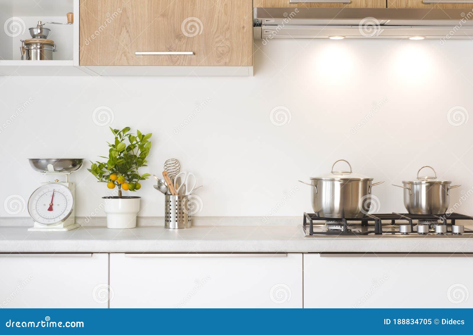 Working Zone of Modern Kitchen with Gas Stove and Utensils Stock Image