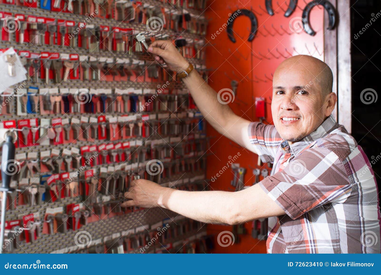 Workman Posing with Door Keys Stock Photo Image of household, copies