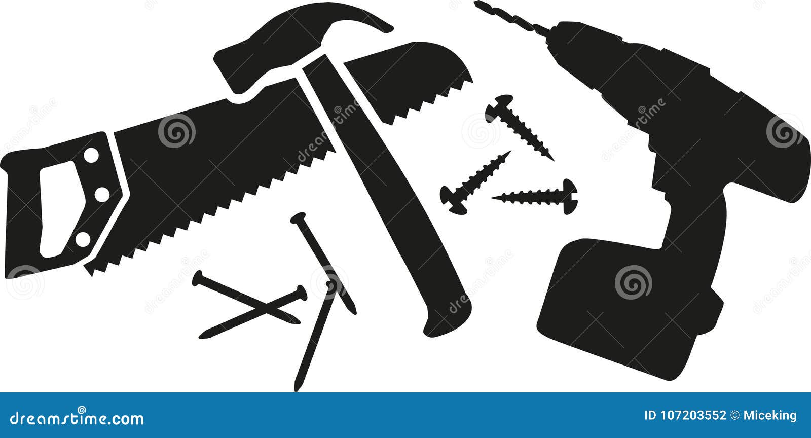 Workman Tool with Saw, Hammer, Nails and Drill Stock Vector