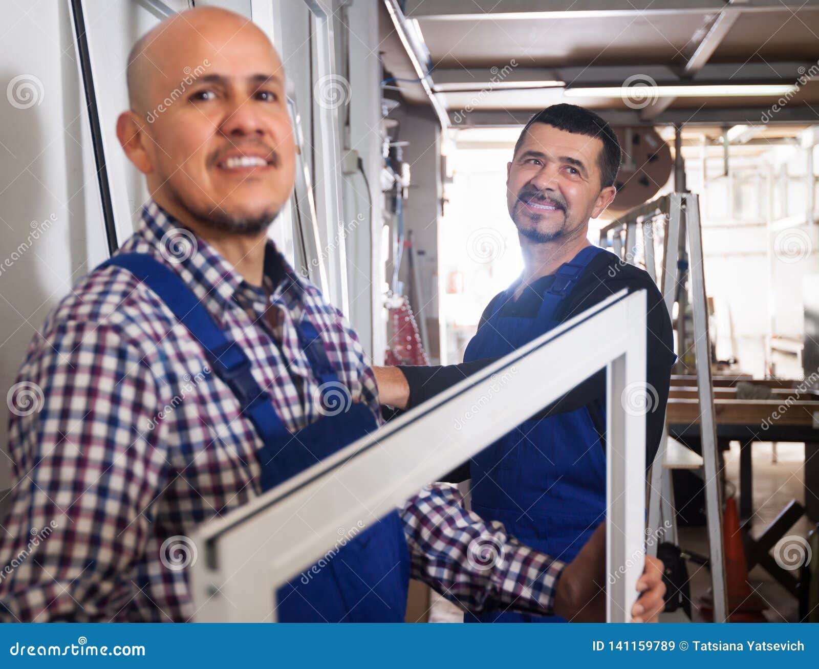 Workmen Carrying Windows Frames from Truck Stock Image Image of hand