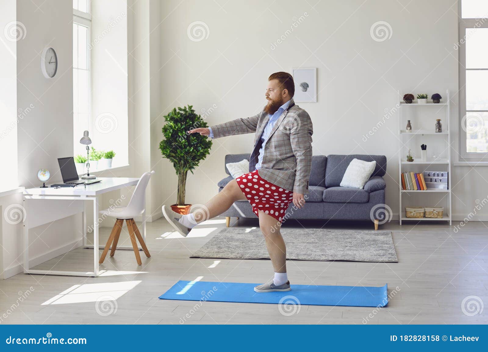 Workout Fitness Exercise Sport at Home. Funny Fat Man Doing ...