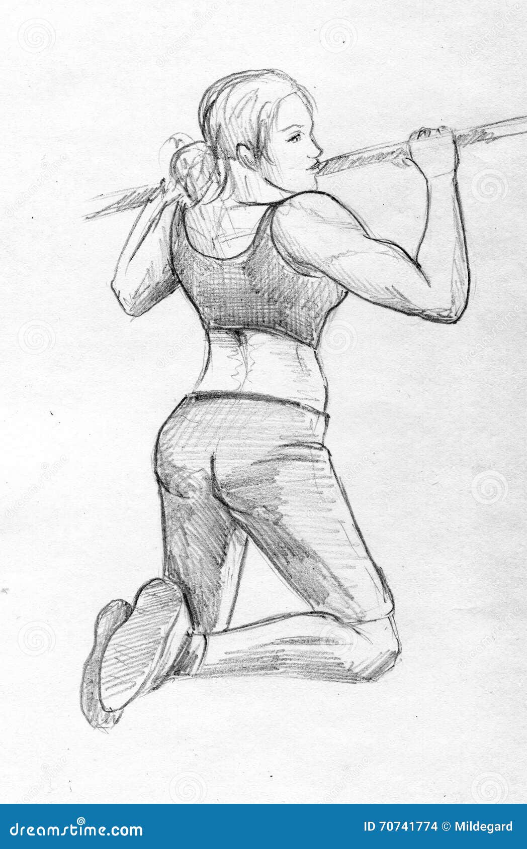 Workout girl pencil sketch stock illustration. Illustration of health