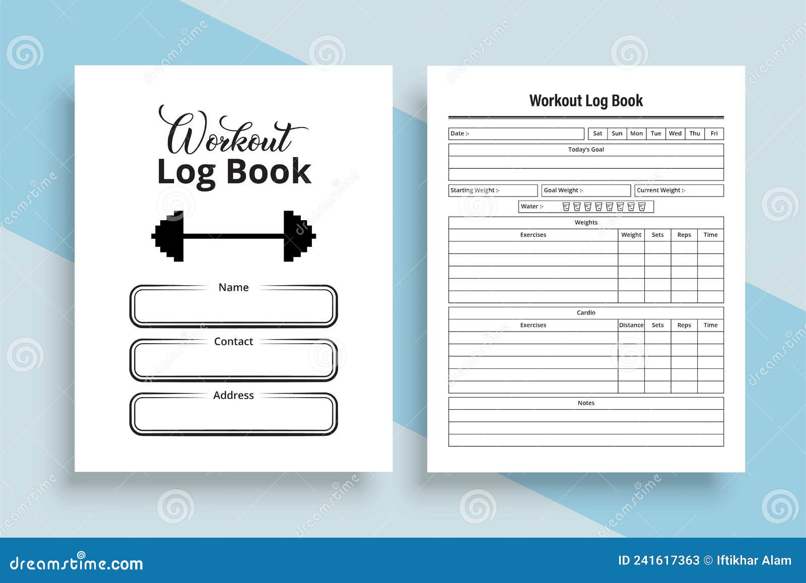 Workout Log Book KDP Interior. Gym Workout Tracker Notebook Interior. KDP  Interior Journal Template Stock Vector - Illustration of note, elements:  241617363