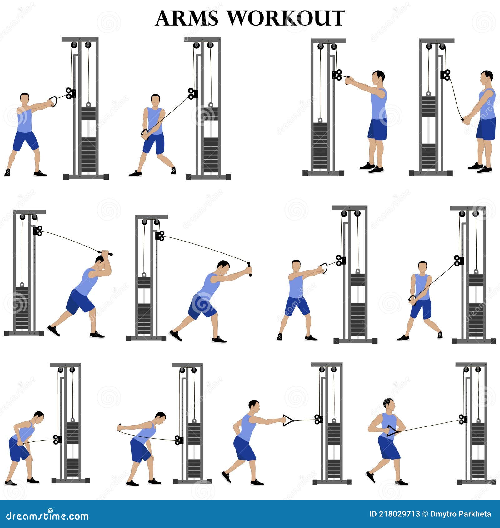 Vetor do Stock: Arms workout set on white background. Exercises