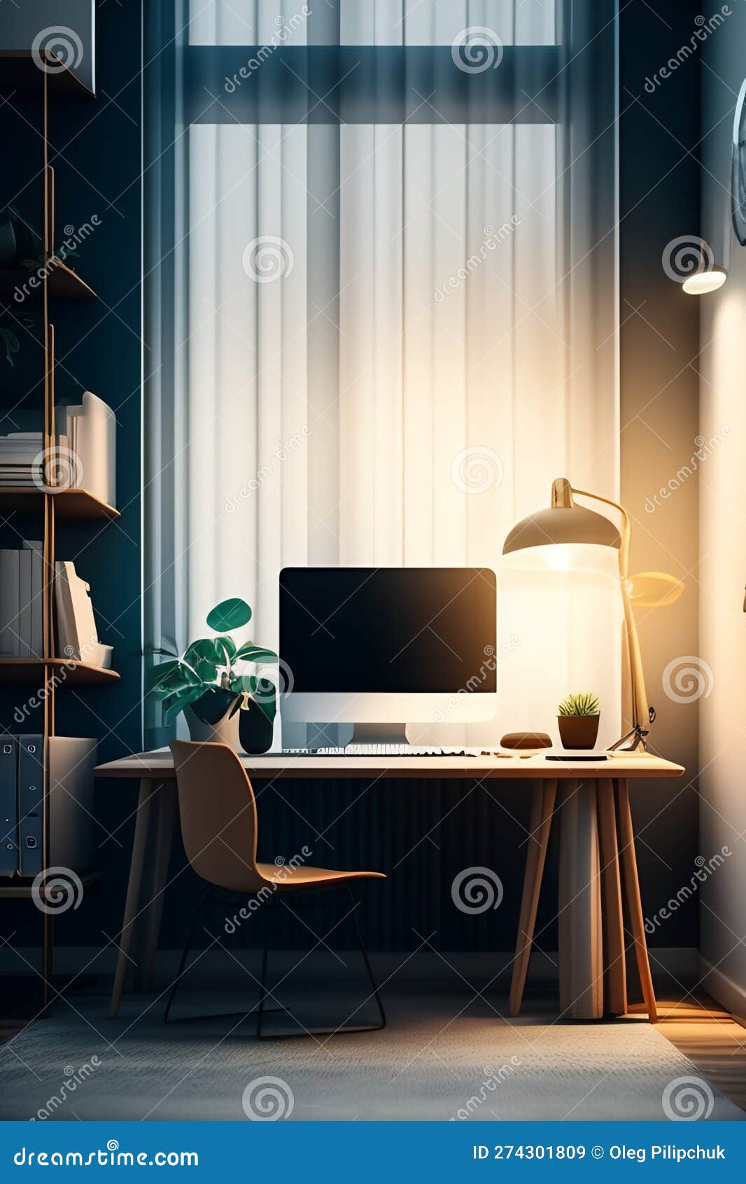 Workplace in the Apartment, with a Computer. Stock Illustration